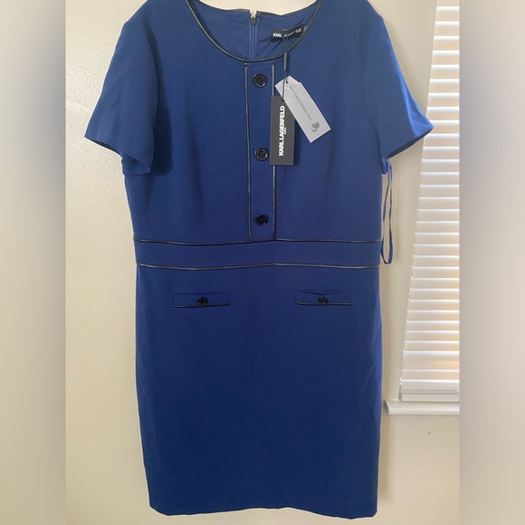 KARL LAGERFELD - BLUE DRESS WITH BLACK TRIM - Picture 2 of 9